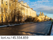 View of the fortress wall of Pokrovsky town from Sapernaya Street, Sofia district, Pushkin city (Tsarskoye Selo), St. Petersburg, Russia. The architect is V.A. Pokrovsky. Стоковое фото, фотограф Михаил Аккуратoв / Фотобанк Лори