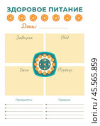 Планер ежедневного питания. Вертикальный шаблон формата А4. Daily Meal Plan. Vertical A4 template. Стоковая иллюстрация, иллюстратор Ирина Щербакова / Фотобанк Лори