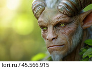 Portrait of satyr in the forest, close-up. Стоковое AI-изображение, AI-художник Евгений Харитонов / Фотобанк Лори
