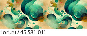 Abstract panoramic background. Colorful watercolor pattern of various natural shapes, green and teal spots and blurs, inspired by nature. Wide texture background with seamless pattern. Generative AI. Стоковое AI-изображение, AI-художник Андрей Степанов / Фотобанк Лори