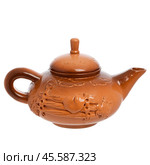 Clay teapot, isolated on white background. Стоковое фото, фотограф Андрей Аркуша / Фотобанк Лори