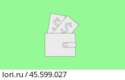 A wallet with money. A simple animated icon. Green background. Стоковая анимация, аниматор Сергей Костюк / Фотобанк Лори