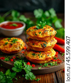 Chicken cutlets-muffins baked in the oven. Enjoy your meal! Стоковое AI-изображение, AI-художник Сергей Елизарьев / Фотобанк Лори