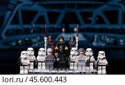 RUSSIA, April 12, 2018. Constructor Lego Star Wars. Darth Vader and squad of stormtroopers. Редакционное фото, фотограф Андрей Аркуша / Фотобанк Лори