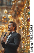 Elegant man giving speech during christmas party. Стоковое AI-видео, аниматор Юрий Поздников / Фотобанк Лори
