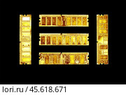 Computer golden memory module DDR SDRAM in isolated black background. Desktop workstation server RAM memory chipsets. system, main memory, random access memory, computer detail. Стоковое фото, фотограф Константин Григорьев / Фотобанк Лори