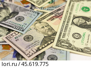 Money background. Big pile of dollars. Background of paper banknotes. Стоковое фото, фотограф Александр Собко / Фотобанк Лори