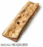 Barbari bread resting on rustic wooden board, freshly baked and ready to enjoy. Стоковое AI-изображение, AI-художник Иван Рябоконь / Фотобанк Лори