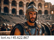 Gladiator in the arena in ancient Rome. Стоковое AI-изображение, AI-художник Александр Поташев / Фотобанк Лори