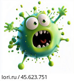 Cartoon virus character isolated on white background. Стоковое AI-изображение, AI-художник ArtVladZ / Фотобанк Лори