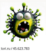 Cartoon virus character isolated on white background. Стоковое AI-изображение, AI-художник ArtVladZ / Фотобанк Лори