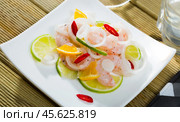 Ceviche with shrimps, lime, orange. Стоковое фото, фотограф Яков Филимонов / Фотобанк Лори