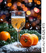 A glass of champagne. December 31 is the day of opening Champagne. This is a real holiday, not just New Year's Eve. Стоковое AI-изображение, AI-художник Сергей Елизарьев / Фотобанк Лори