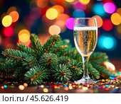 A glass of champagne. December 31 is the day of opening Champagne. This is a real holiday, not just New Year's Eve. Стоковое AI-изображение, AI-художник Сергей Елизарьев / Фотобанк Лори