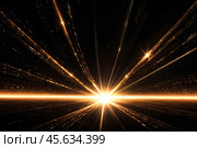 Digital lens flare in dark black background, sun rays light isolated for overlay stylish design, light of radiance. Illustration of abstract lighting, creativity backdrop concept. Copy ad text space. Стоковое AI-изображение, AI-художник Aleksandr Golubev / Фотобанк Лори