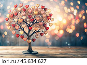 A beautiful fantasy heart-shaped tree on a bokeh-style background. Стоковое AI-изображение, AI-художник Photojuli / Фотобанк Лори