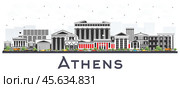 Athens Greece City Skyline with Color Buildings Isolated on White. Стоковая иллюстрация, иллюстратор Игорь Сорокин / Фотобанк Лори