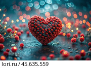 The concept of Valentine's Day. A fantastic red heart as a background. A festive banner. Стоковое AI-изображение, AI-художник Photojuli / Фотобанк Лори
