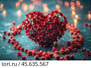 The concept of Valentine's Day. A fantastic red heart as a background. A festive banner. Стоковое AI-изображение, AI-художник Photojuli / Фотобанк Лори