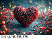 The concept of Valentine's Day. A fantastic red heart as a background. A festive banner. Стоковое AI-изображение, AI-художник Photojuli / Фотобанк Лори
