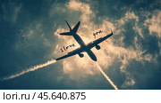 Skywriting a love message on Valentine's Day with an airplane flying through a bright blue sky. Стоковое AI-изображение, AI-художник Елена Зубкова / Фотобанк Лори