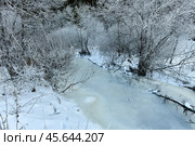 Зимняя река подо льдом среди белого заснеженного леса. Стоковое фото, фотограф Марцинковски Татьяна Алемпиевна / Фотобанк Лори