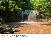 View of the waterfall Noise of the waterfall cascade of the Rufabgo creek on a sunny summer day, Kamennomostsky, Republic of Adygea, Russia. Стоковое фото, фотограф Ula Ulachka / Фотобанк Лори