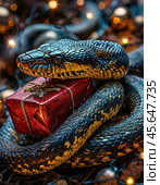 Green snake, symbol of 2025 according to the eastern calendar. The snake symbolizes wisdom, vitality, immortality and healing powers. Стоковое AI-изображение, AI-художник Сергей Елизарьев / Фотобанк Лори
