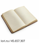 Open notebook with blank pages invites creative writing and journaling. Стоковое AI-изображение, AI-художник Иван Рябоконь / Фотобанк Лори