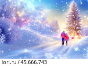 Чудесная прогулка в зимнем парке. Стоковое AI-изображение, AI-художник Щеголева Ольга / Фотобанк Лори