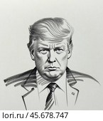 Портрет Дональда Трампа президента Соединенных Штатов Америки. Эскиз. Набросок. Иллюстрация. Portrait of Donald Trump, President of the United States of America. Sketch. Illustration. Редакционное AI-изображение, AI-художник Гер Олег / Фотобанк Лори