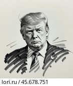 Портрет Дональда Трампа президента Соединенных Штатов Америки. Эскиз. Набросок. Иллюстрация. Portrait of Donald Trump, President of the United States of America. Sketch. Illustration. Редакционное AI-изображение, AI-художник Гер Олег / Фотобанк Лори