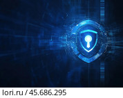 Щит с замочной скважиной в синих цветах. Стоковое AI-изображение, AI-художник Александр Жуков / Фотобанк Лори