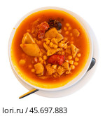 National Spanish dish tripe Callos la Gallega - thick broth with chickpeas. Стоковое фото, фотограф Яков Филимонов / Фотобанк Лори