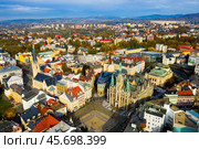 Aerial view of Liberec cityscape with buildings and streets. Стоковое фото, фотограф Яков Филимонов / Фотобанк Лори