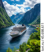 Huge cruise ship, seascape. Стоковое AI-изображение, AI-художник Сергей Елизарьев / Фотобанк Лори