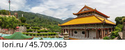 Panoramic view Kek Lok Si Temple Penang Malaysia. traditional Chinese architecture golden roofs pagoda lush greenery modern city skyline famous tourist attraction cultural heritage serene landscape. Стоковое фото, фотограф Павел Муравьев / Фотобанк Лори