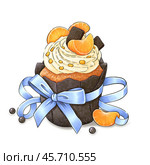 Christmas cupcake. Dessert with tangerines. High quality photo. Стоковая иллюстрация, иллюстратор Елена Тряпицына / Фотобанк Лори