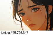 Young woman crying with tears streaming down face. Стоковое AI-изображение, AI-художник Юрий Поздников / Фотобанк Лори