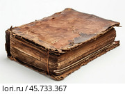 Antique book showing deteriorating leather cover and aged paper. Стоковое AI-изображение, AI-художник Иван Рябоконь / Фотобанк Лори