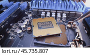 Close-up of CPU Chip Computer Central Processor. Modern computer technology concept. Стоковое видео, видеограф Андрей Армягов / Фотобанк Лори