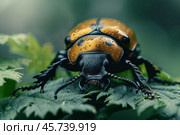 Garden chafer beetle standing on green leaf, Стоковое AI-изображение, AI-художник Иван Рябоконь / Фотобанк Лори