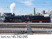 Самый мощный паровоз Советского Союза  ФД20 на шоу ретро локомотивов. Железнодорожный форум "PRO//Движение.Экспо". Санкт-Петербург (2023 год). Редакционное фото, фотограф Виктор Карасев / Фотобанк Лори