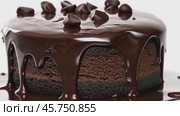 Whole Round Sacher torte wide long banner. Brown Chocolate famous Sachertorte cake with apricot jam on white background. Typical Austrian original brown sponge cake dessert with spreading cocoa glaze. Стоковое AI-видео, аниматор Марина Демидюк / Фотобанк Лори