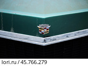 Значок на капоте машины, зеленый Cadillac Coupe DeVille (2018 год). Редакционное фото, фотограф Павел Авакумов / Фотобанк Лори