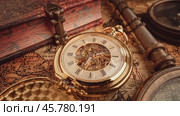Vintage pocket watch. Vintage background Concept of time history. Стоковое видео, видеограф Андрей Армягов / Фотобанк Лори