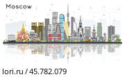 Moscow Russia City Skyline with Color Buildings Isolated on White. Стоковая иллюстрация, иллюстратор Игорь Сорокин / Фотобанк Лори