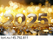 Shiny golden New Year background, golden numbers 2025. Стоковое AI-изображение, AI-художник Римма Тельнова / Фотобанк Лори