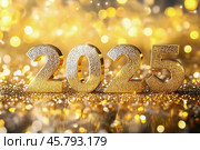 Shiny golden New Year background, golden numbers 2025. Стоковое AI-изображение, AI-художник Римма Тельнова / Фотобанк Лори