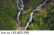 Latefossen is one of the most visited waterfalls in Norway and is located near Skare and Odda in the region Hordaland, Norway. Consists of two separate streams flowing down from the lake Lotevatnet. (2019 год). Стоковое видео, видеограф Андрей Армягов / Фотобанк Лори